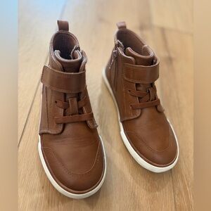 Kids Brown High-Top Sneakers with Hook-and-Loop Strap